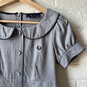 Fred Perry Peter Pan Collar Grey Shift Dress RARE! USA4 UK8 EUR36